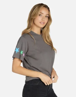 Shop #1 Love Rainbow Lip Boxy Crop Top In Lt Onyx | Rue By Women Short Sleeve