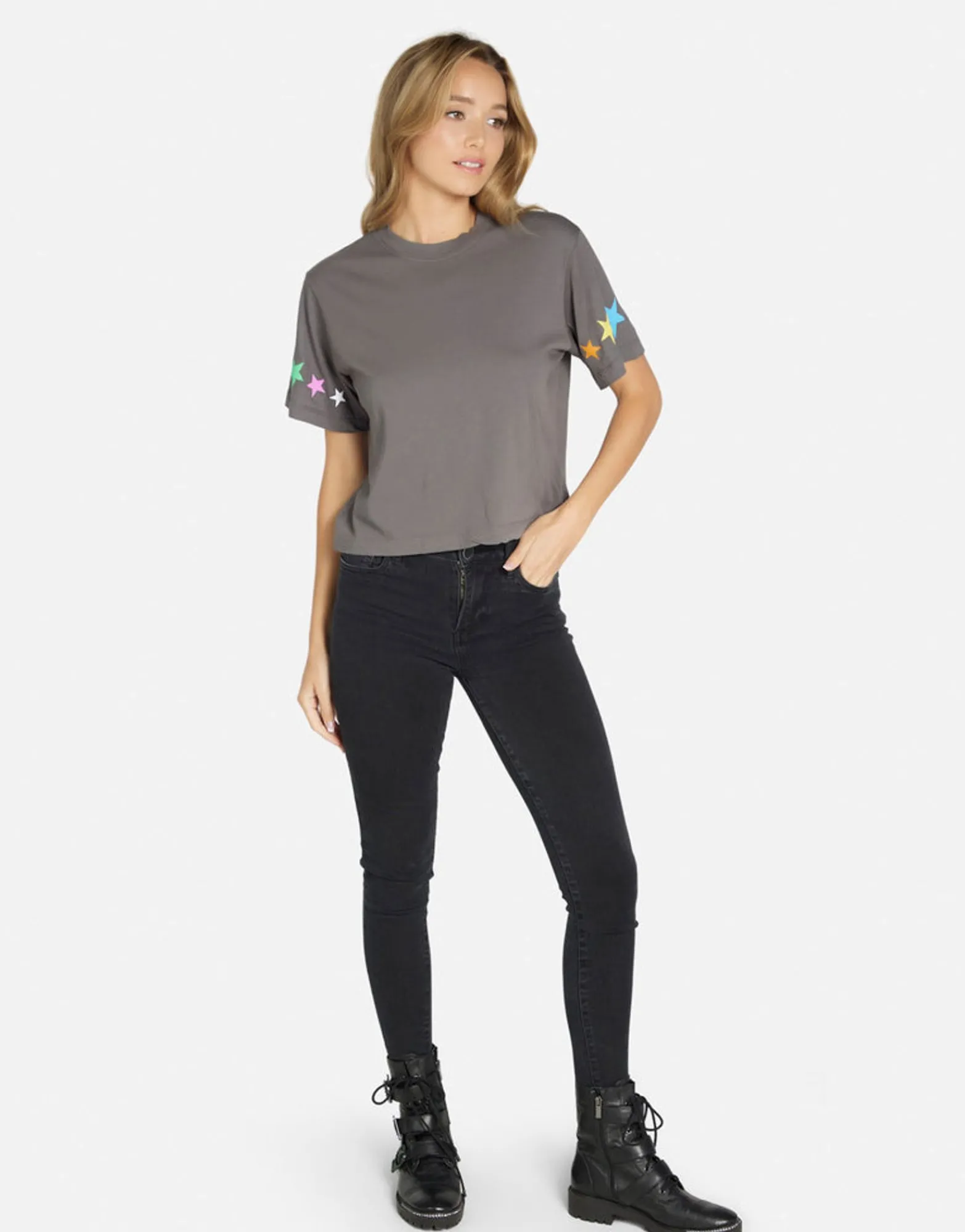 Shop #1 Love Rainbow Lip Boxy Crop Top In Lt Onyx | Rue By Women Short Sleeve