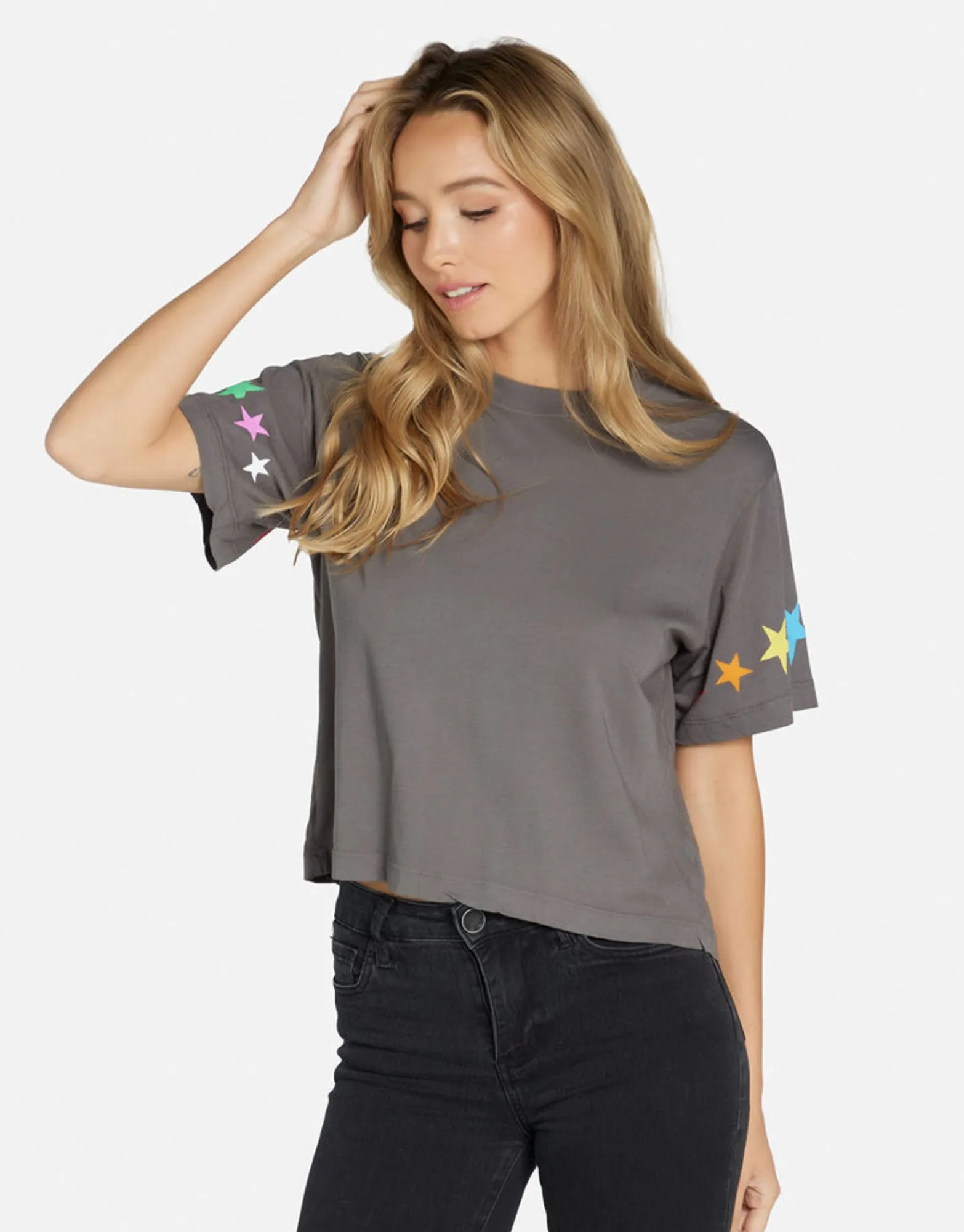 Shop #1 Love Rainbow Lip Boxy Crop Top In Lt Onyx | Rue By Women Short Sleeve