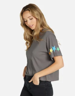 Shop #1 Love Rainbow Lip Boxy Crop Top In Lt Onyx | Rue By Women Short Sleeve