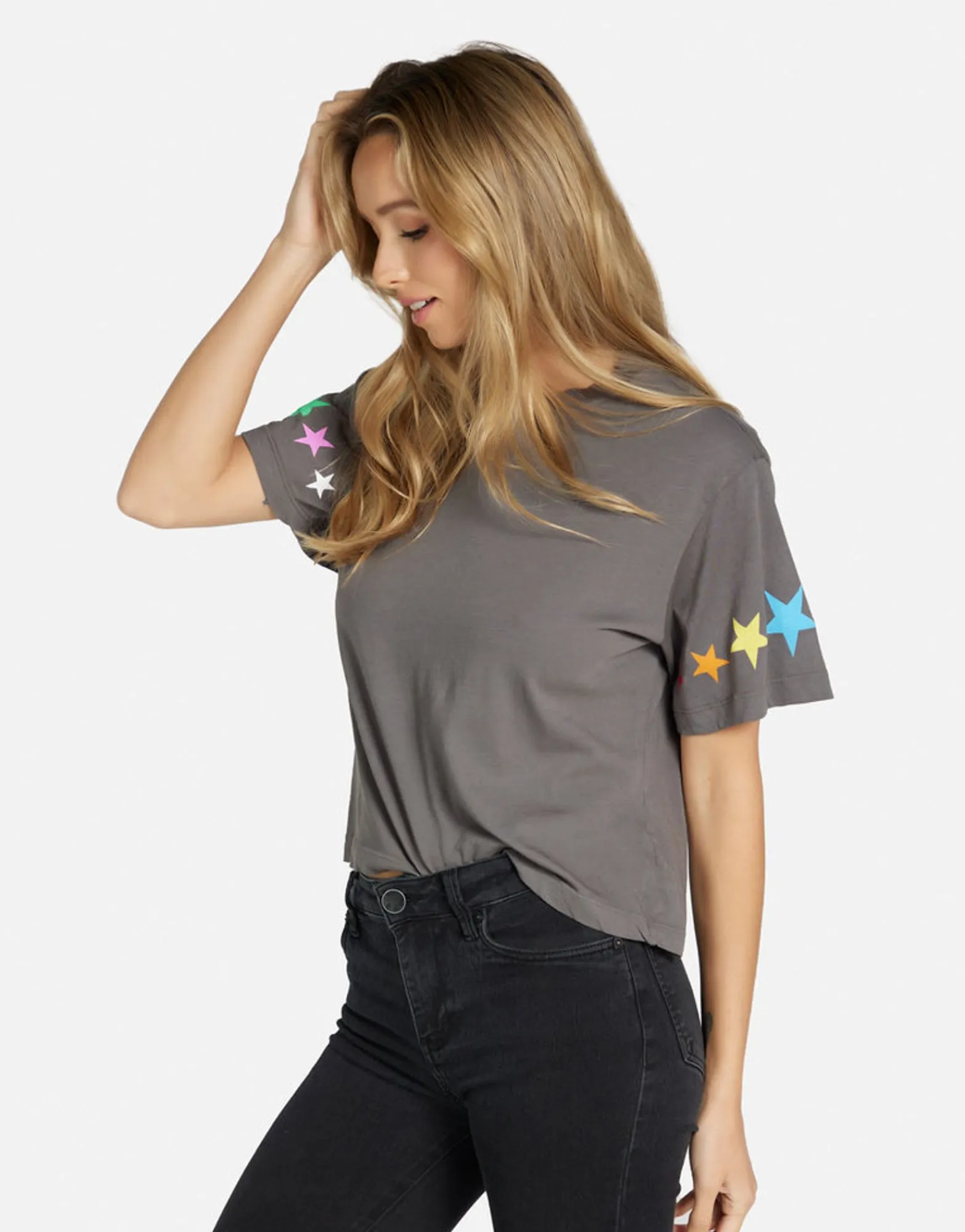 Shop #1 Love Rainbow Lip Boxy Crop Top In Lt Onyx | Rue By Women Short Sleeve