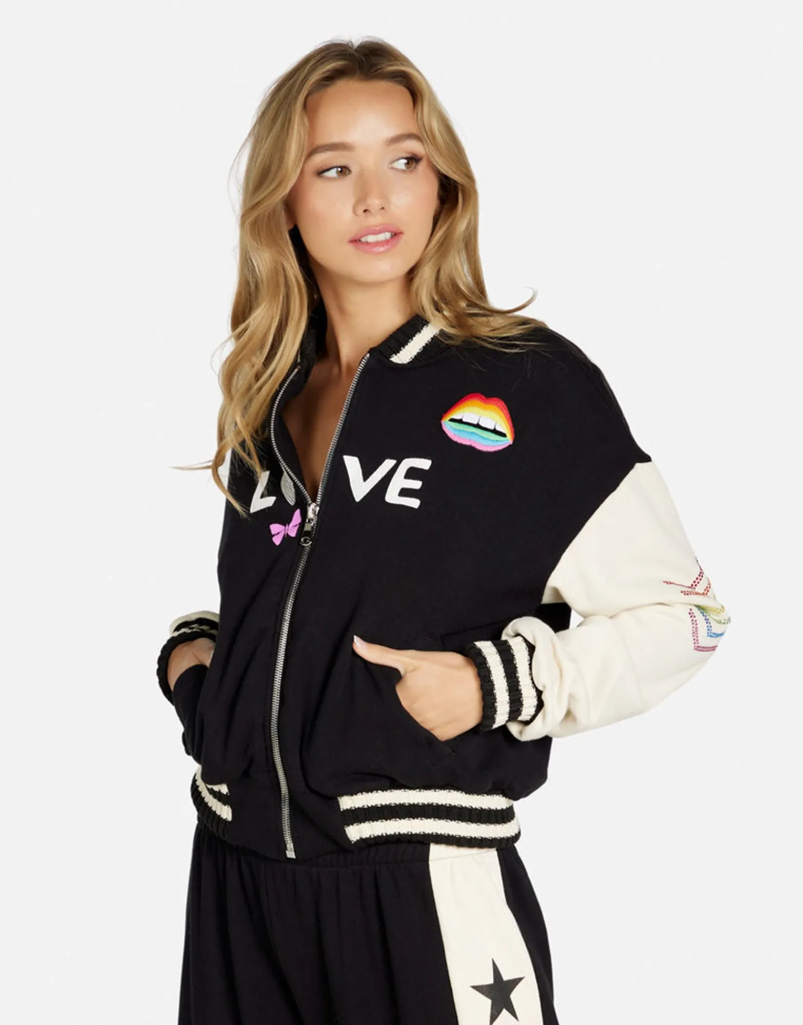 Hot #1 Love Rainbow Lip Jacket In Black/ Bone | Taissa By Women Jackets