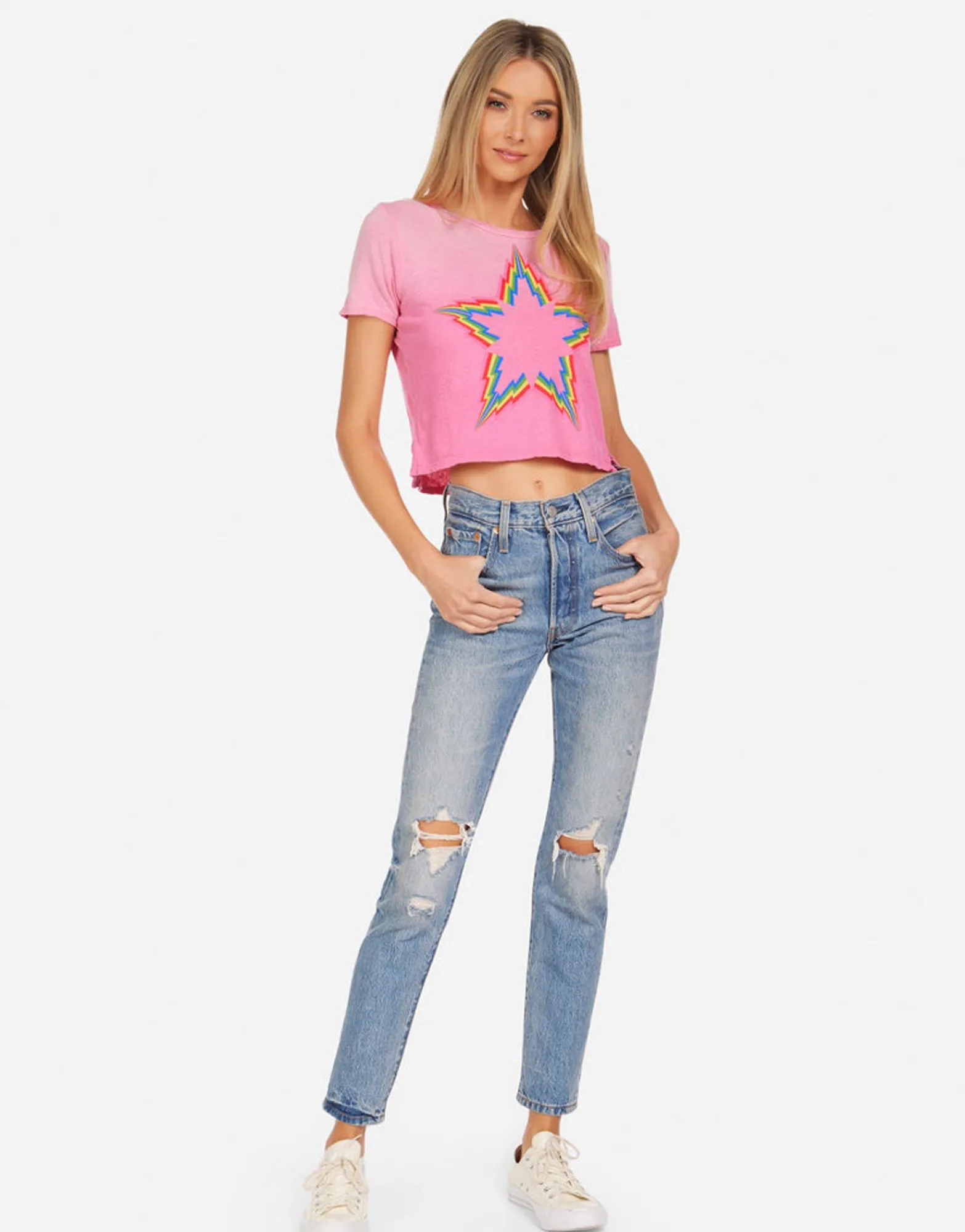 Cheap Adeline Rainbow Lightning Star Women Short Sleeve
