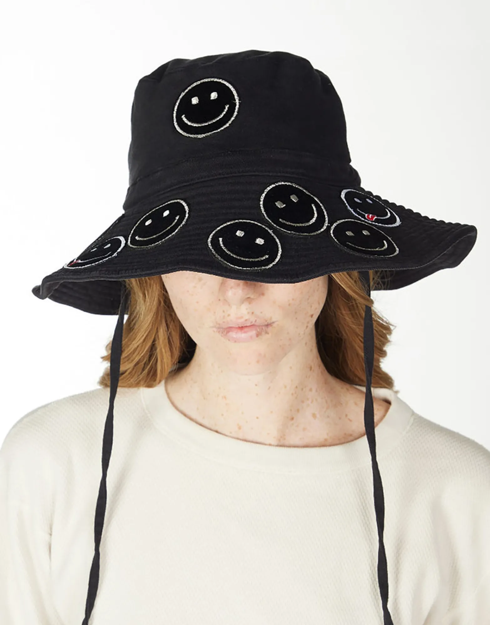 Flash Sale Adina- Bucket Hat W/ Happy Face Patches Hats
