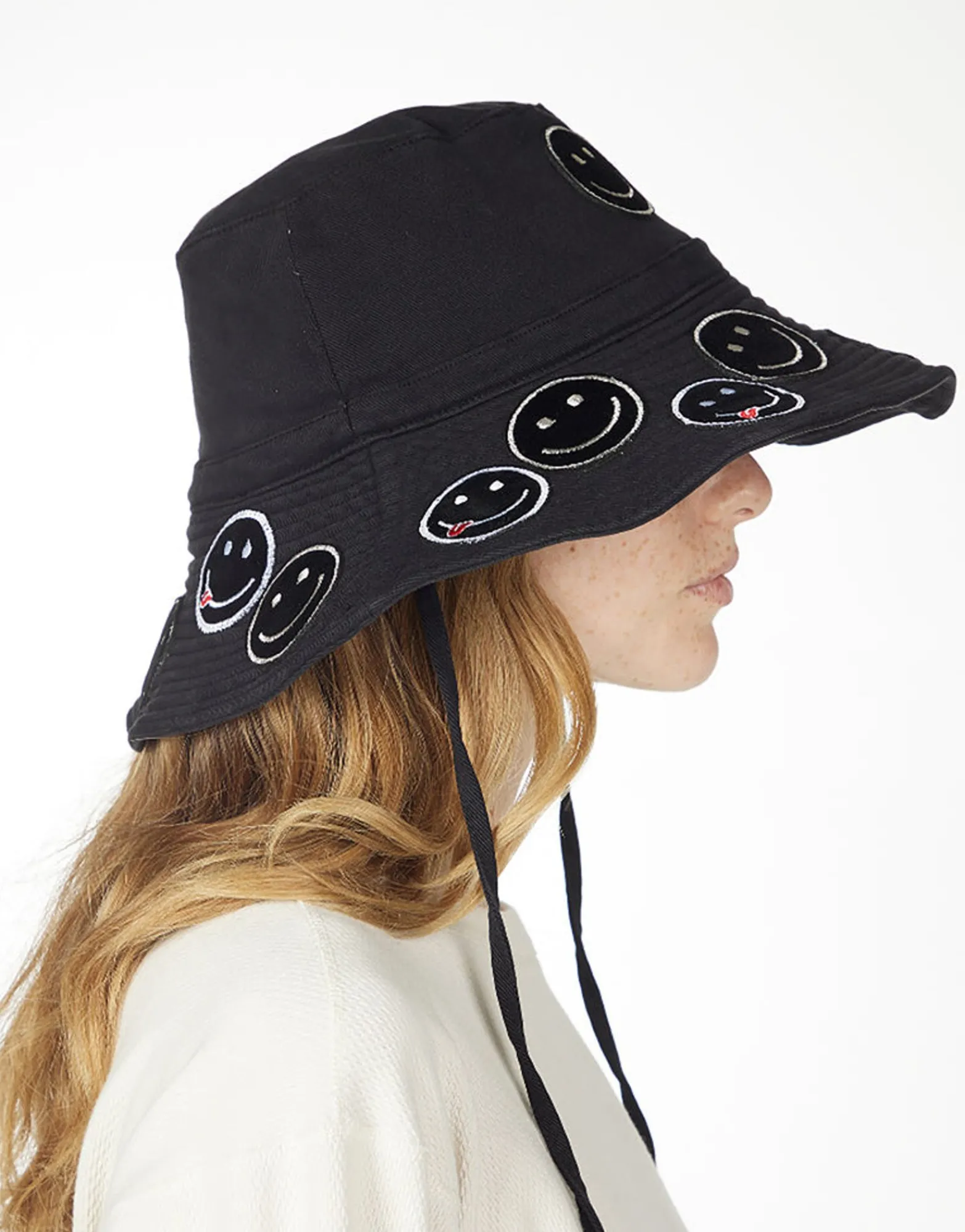 Flash Sale Adina- Bucket Hat W/ Happy Face Patches Hats