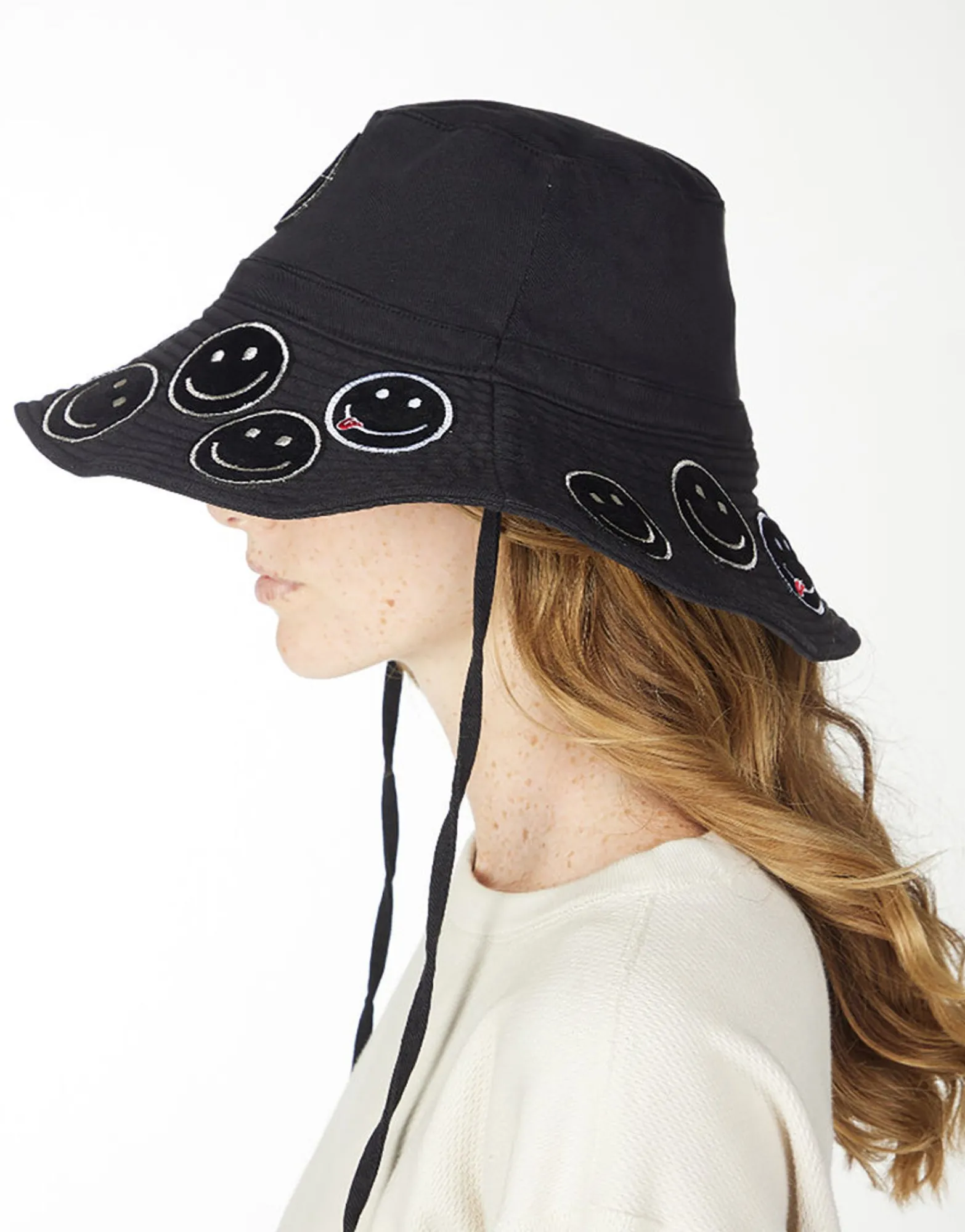 Flash Sale Adina- Bucket Hat W/ Happy Face Patches Hats