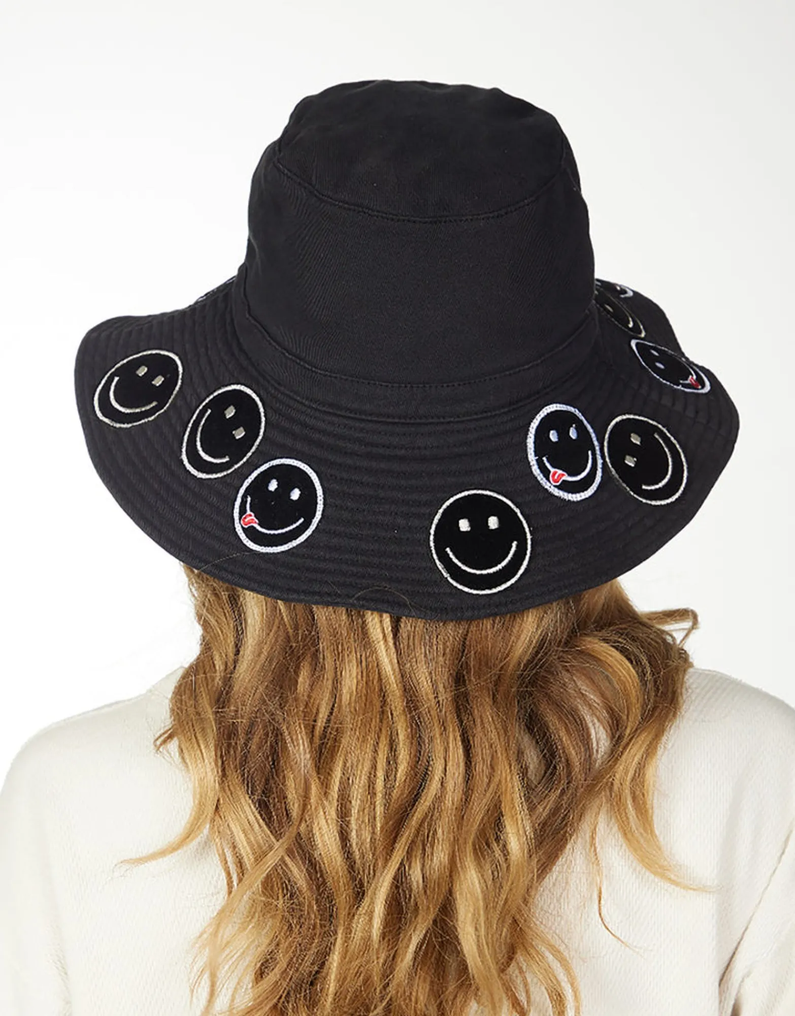 Flash Sale Adina- Bucket Hat W/ Happy Face Patches Hats