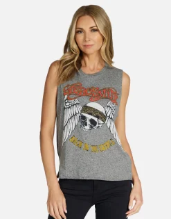 Best Sale Aerosmith Skull Vintage Crop Muscle Tank | Kinzington By Women Tanks