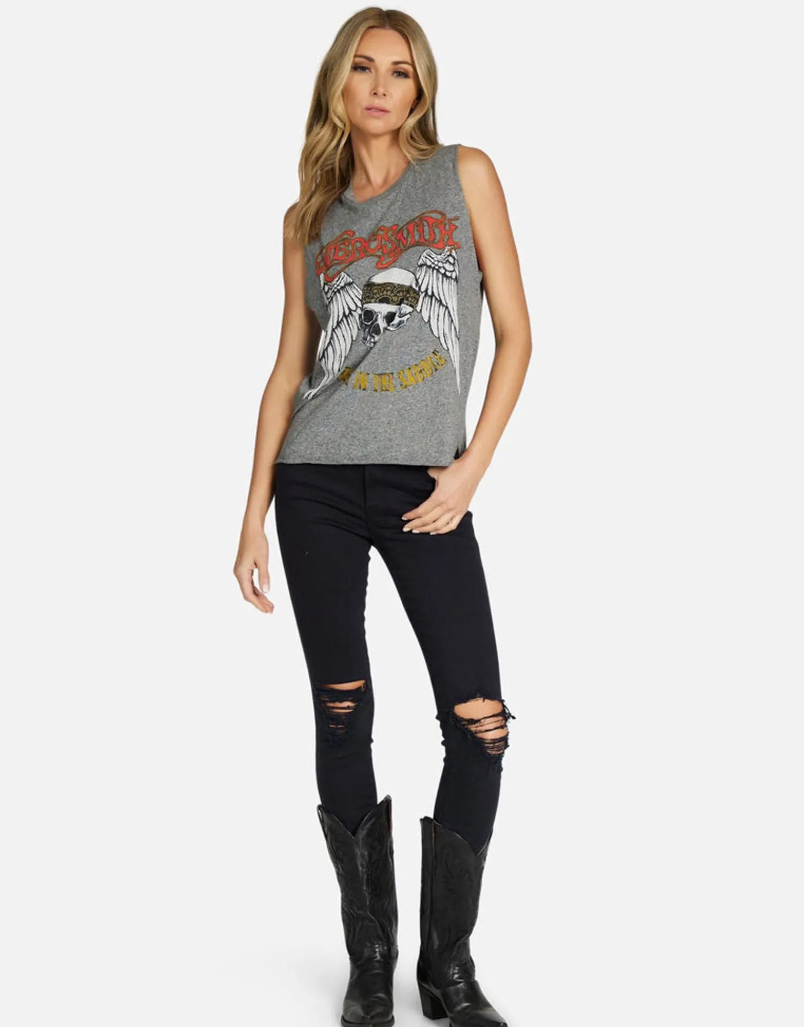 Best Sale Aerosmith Skull Vintage Crop Muscle Tank | Kinzington By Women Tanks