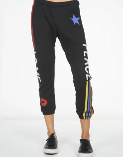 Hot Alana Peace Love Stripe Women Crop Sweatpants