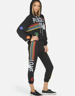 Hot Alana Peace Love Stripe Women Crop Sweatpants