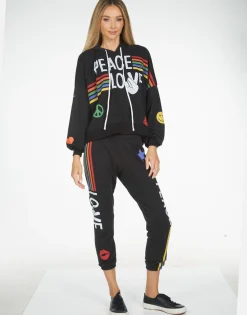 Hot Alana Peace Love Stripe Women Crop Sweatpants