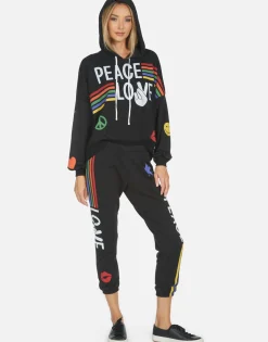 Hot Alana Peace Love Stripe Women Crop Sweatpants