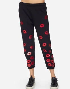 Outlet Alana Red Foil Scattered Lips Women Crop Sweatpants