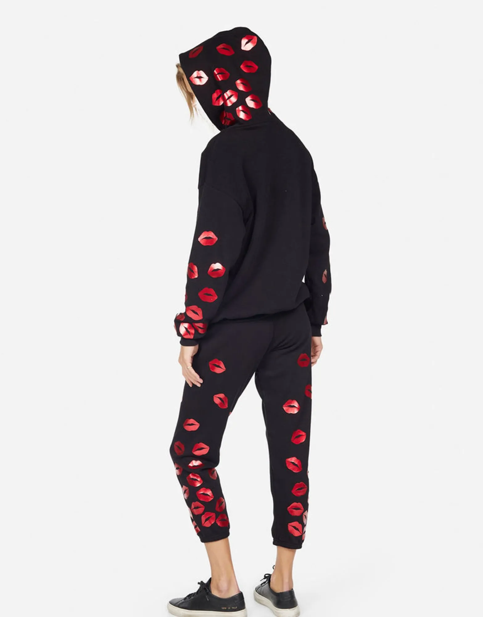 Outlet Alana Red Foil Scattered Lips Women Crop Sweatpants
