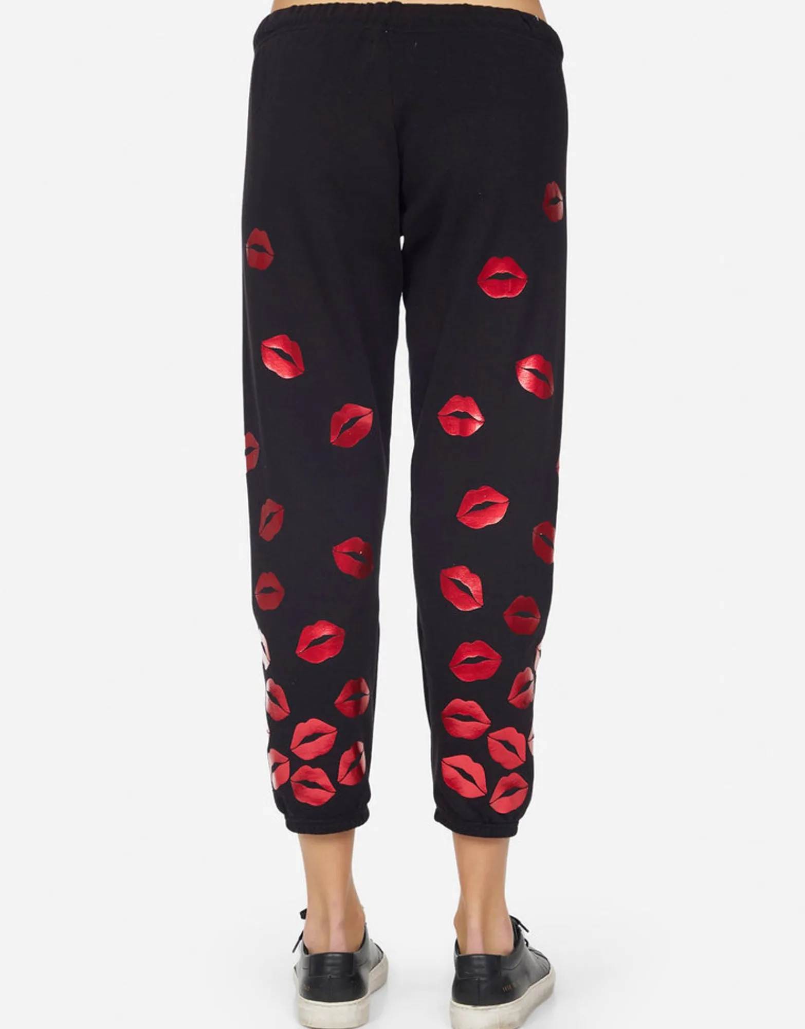 Outlet Alana Red Foil Scattered Lips Women Crop Sweatpants