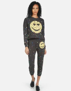 Best Alana Text Happy Face Women Crop Sweatpants