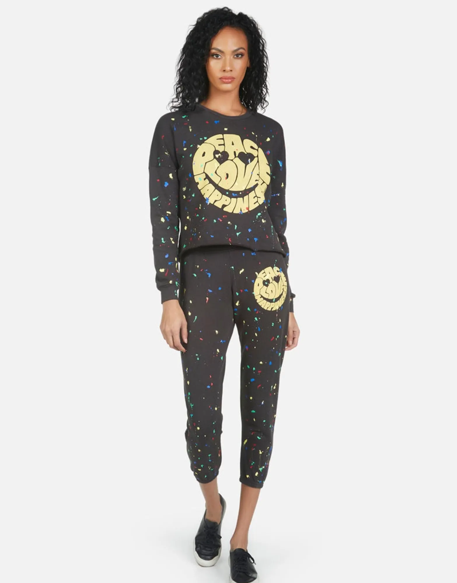 Best Alana Text Happy Face Women Crop Sweatpants