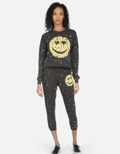 Best Alana Text Happy Face Women Crop Sweatpants