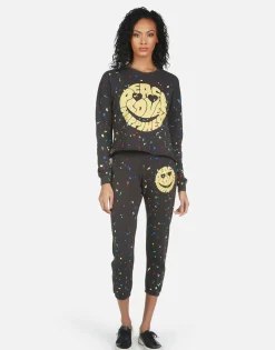 Best Alana Text Happy Face Women Crop Sweatpants