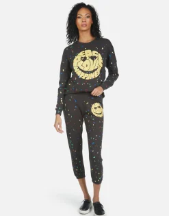 Best Alana Text Happy Face Women Crop Sweatpants