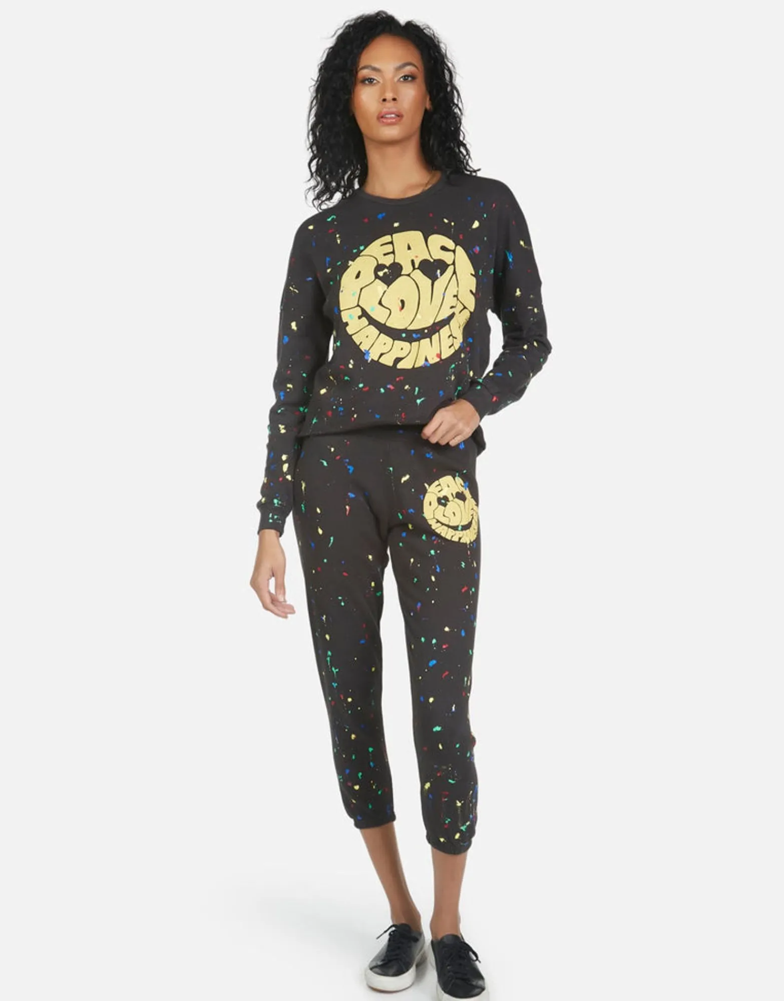 Best Alana Text Happy Face Women Crop Sweatpants