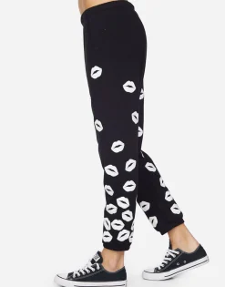 Best Alana White Foil Scattered Lips Women Crop Sweatpants