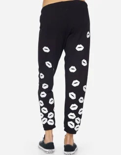 Best Alana White Foil Scattered Lips Women Crop Sweatpants