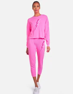 Online Alana X Pink Lightning Bolt Women Crop Sweatpants