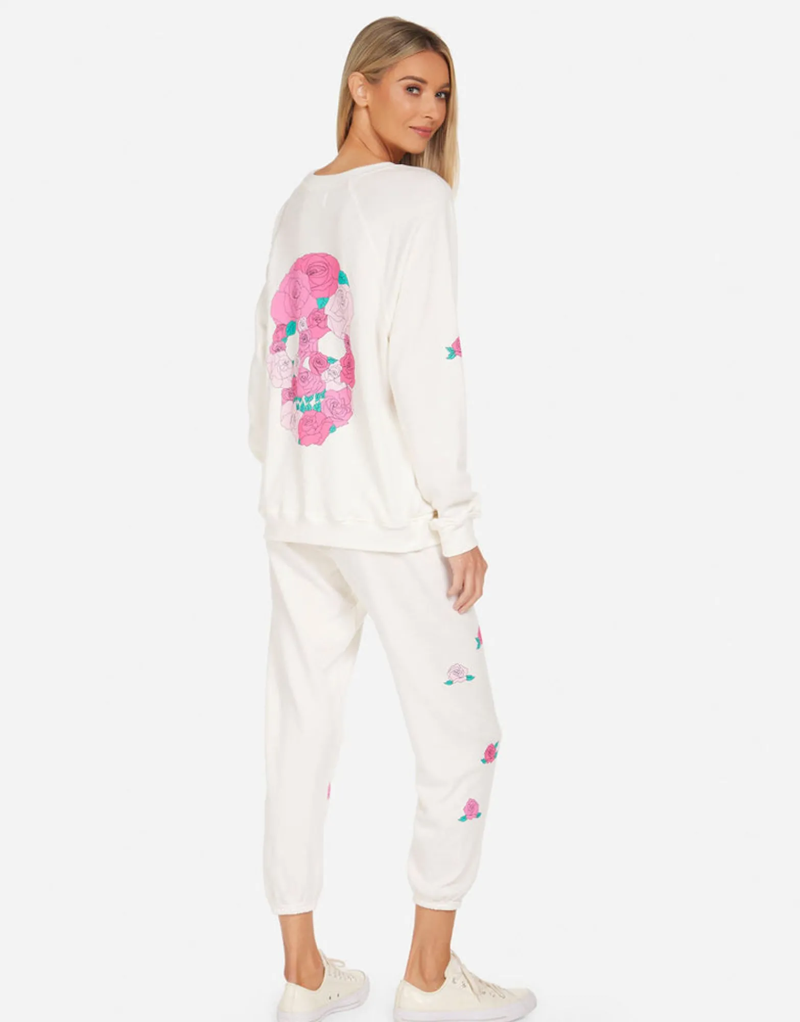 Clearance Anela Pink Rose Skull Women Long Sleeve