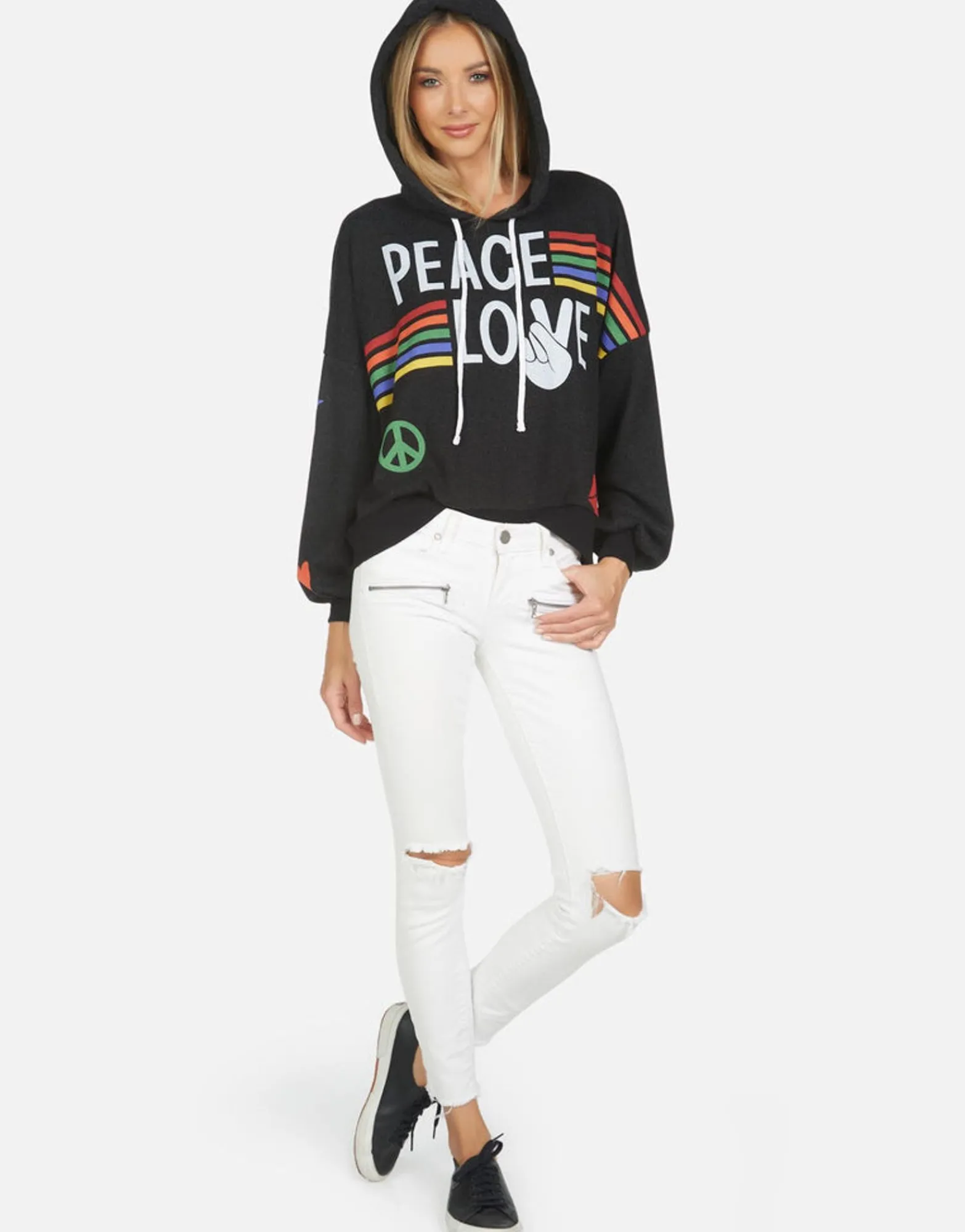 Store Anissa Peace Love Stripe Women Hoodies