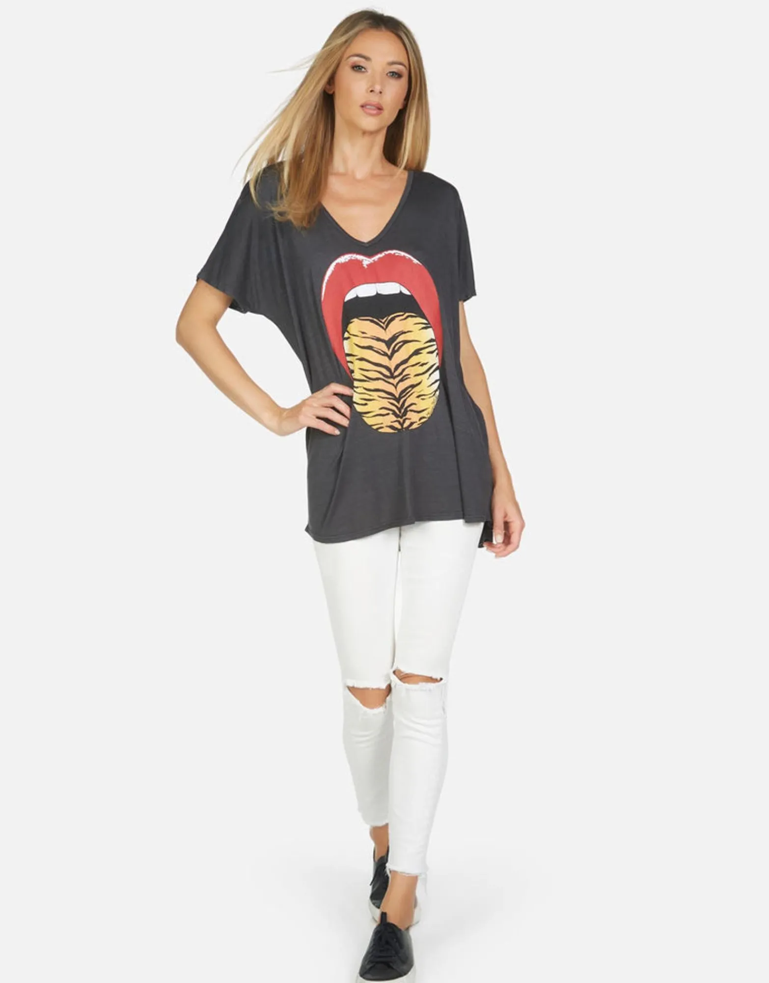 Clearance April Tiger Tongue Women Short Sleeve