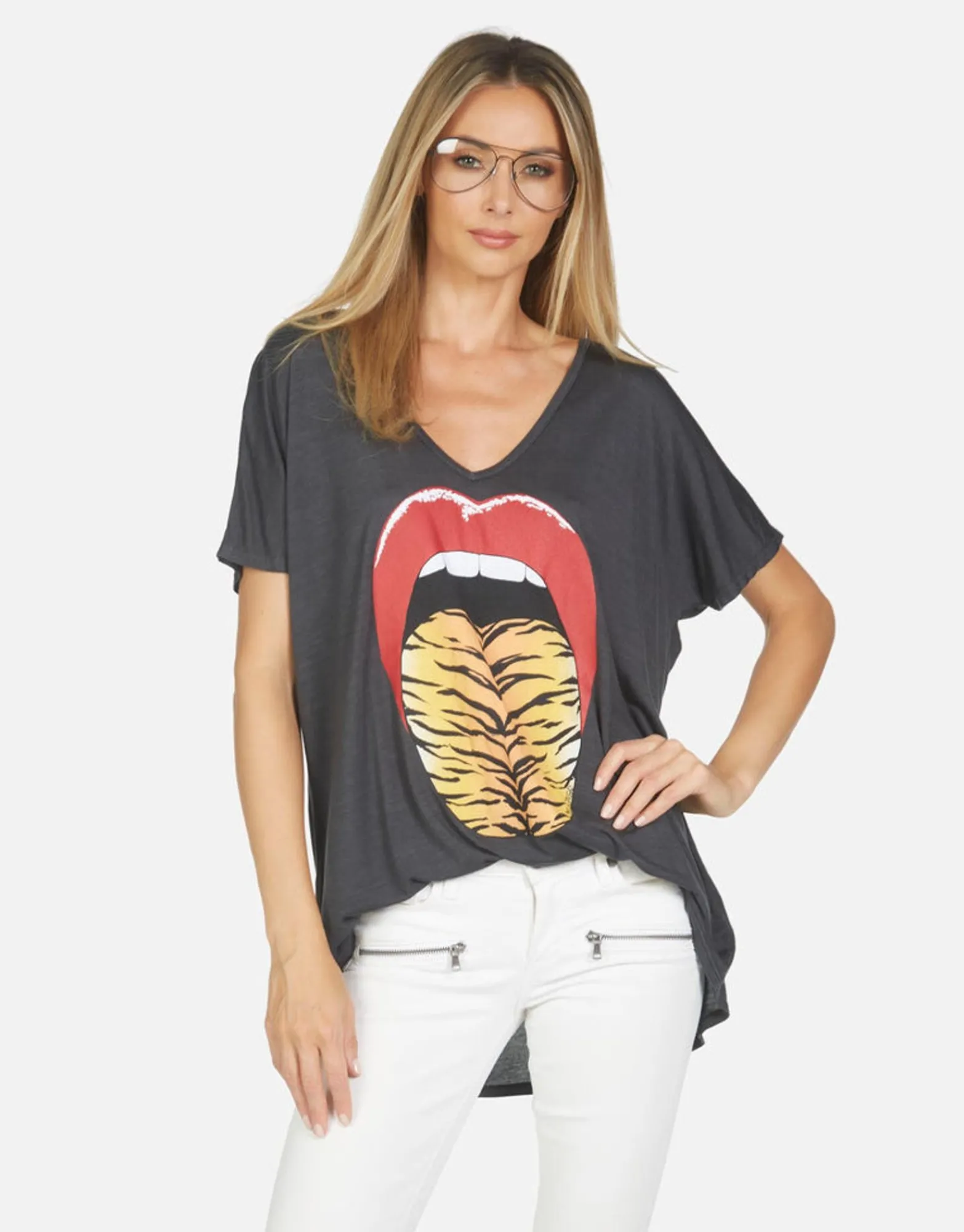 Clearance April Tiger Tongue Women Short Sleeve