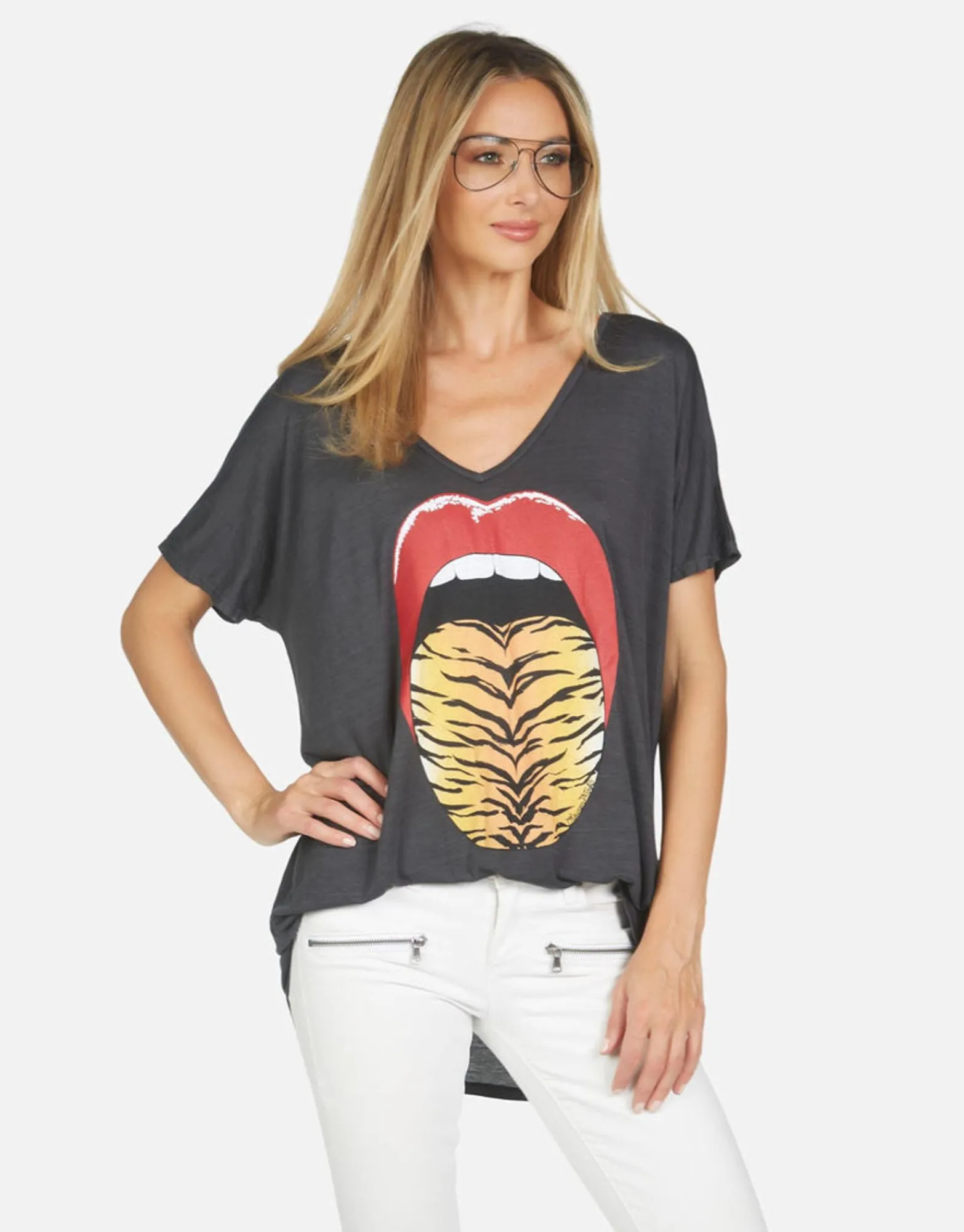 Clearance April Tiger Tongue Women Short Sleeve