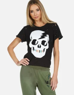 Clearance Bess Lightning Skull Women Short Sleeve