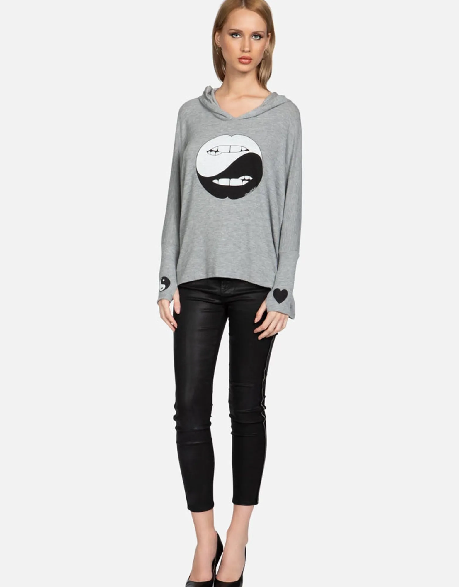 Store Biting Lip Yin Yang Oversized Pullover W/ Hood | Wilma By Women Hoodies