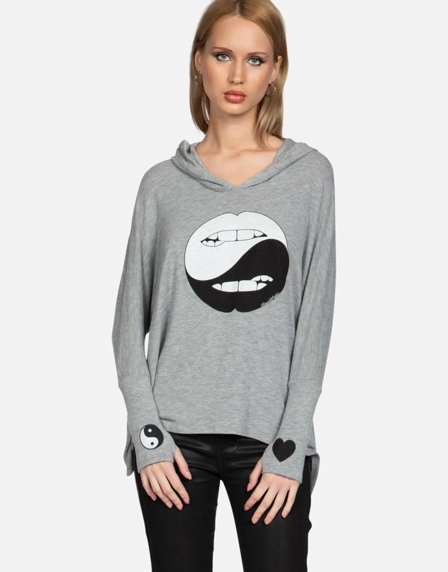 Store Biting Lip Yin Yang Oversized Pullover W/ Hood | Wilma By Women Hoodies