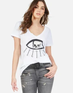 Hot Bone Skull Bone Eye S/S V-Neck Tee | Cruz By Women Short Sleeve
