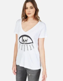Hot Bone Skull Bone Eye S/S V-Neck Tee | Cruz By Women Short Sleeve