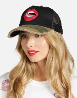 Sale Candy Lip Trucker Hat In Black/ Camo | Jilly By Hats