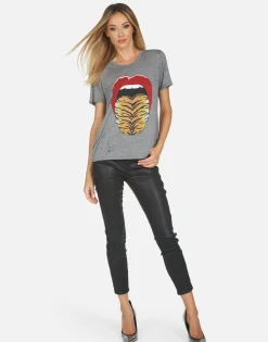 Fashion Capri Tiger Tongue Women Short Sleeve