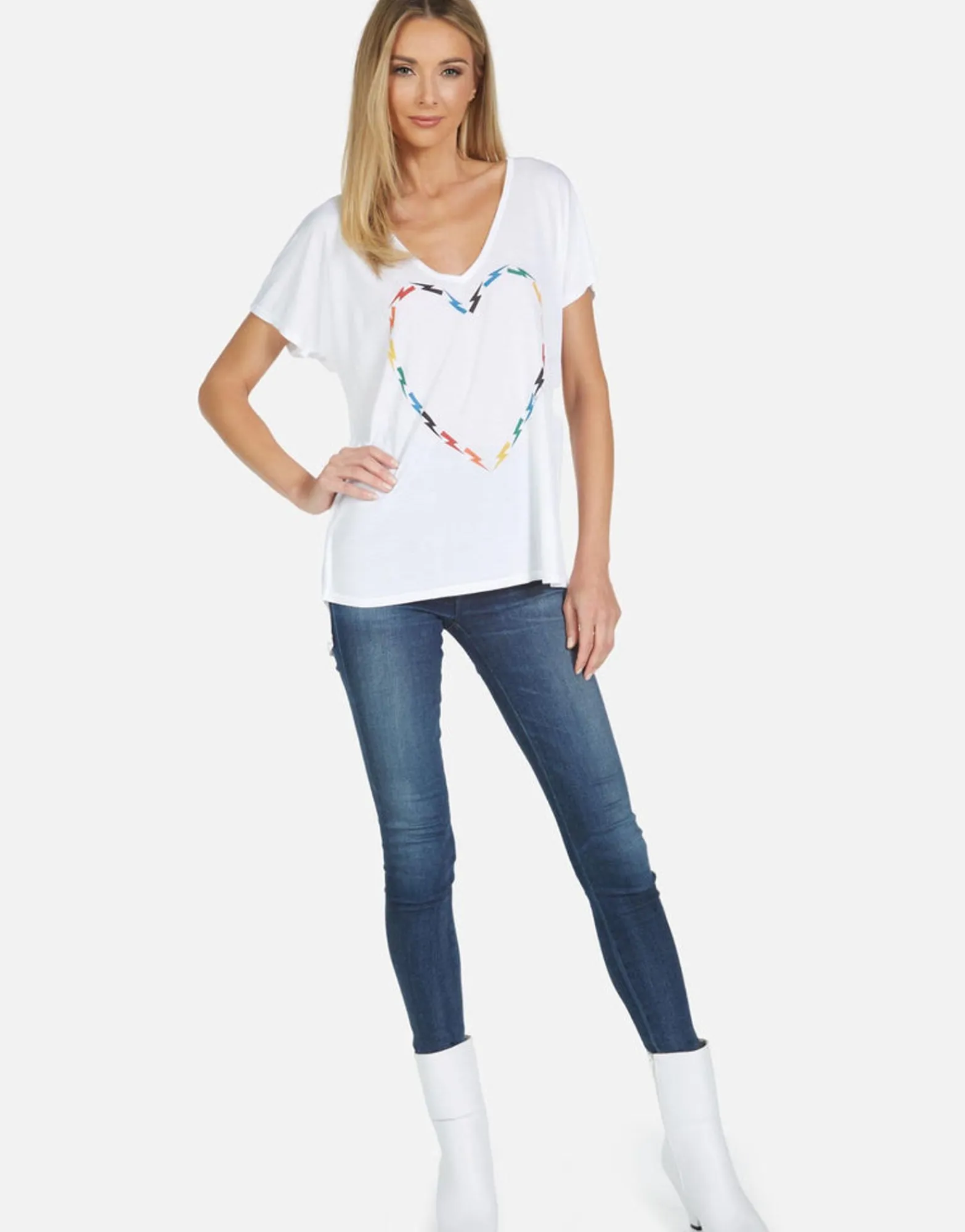 Cheap Celine Rainbow Electric Heart Women Short Sleeve