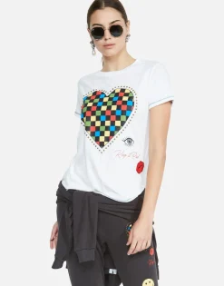 Flash Sale Color Checkered Heart S/S Tee W/ Studs | Aviana By Women Short Sleeve