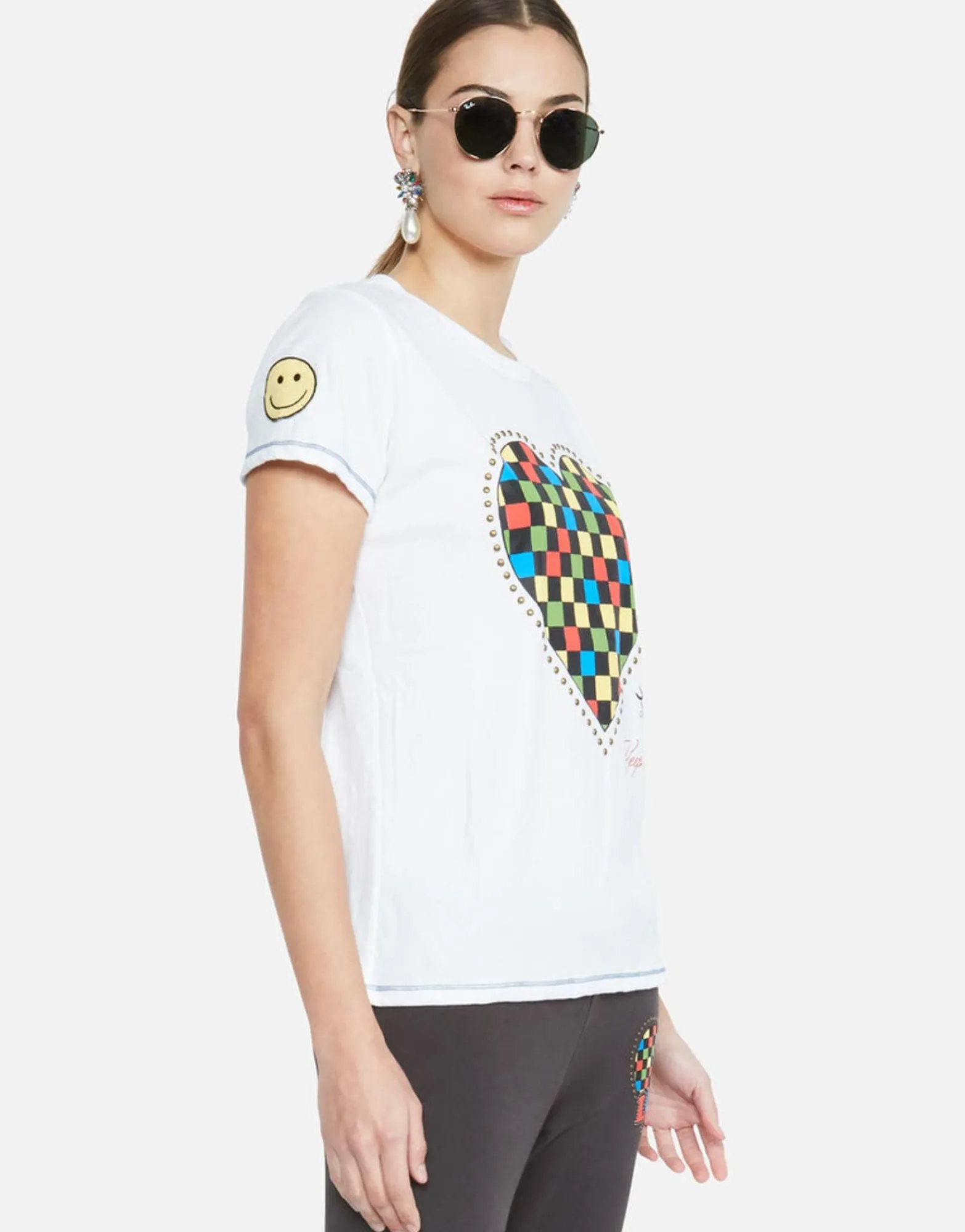 Flash Sale Color Checkered Heart S/S Tee W/ Studs | Aviana By Women Short Sleeve