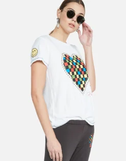 Flash Sale Color Checkered Heart S/S Tee W/ Studs | Aviana By Women Short Sleeve