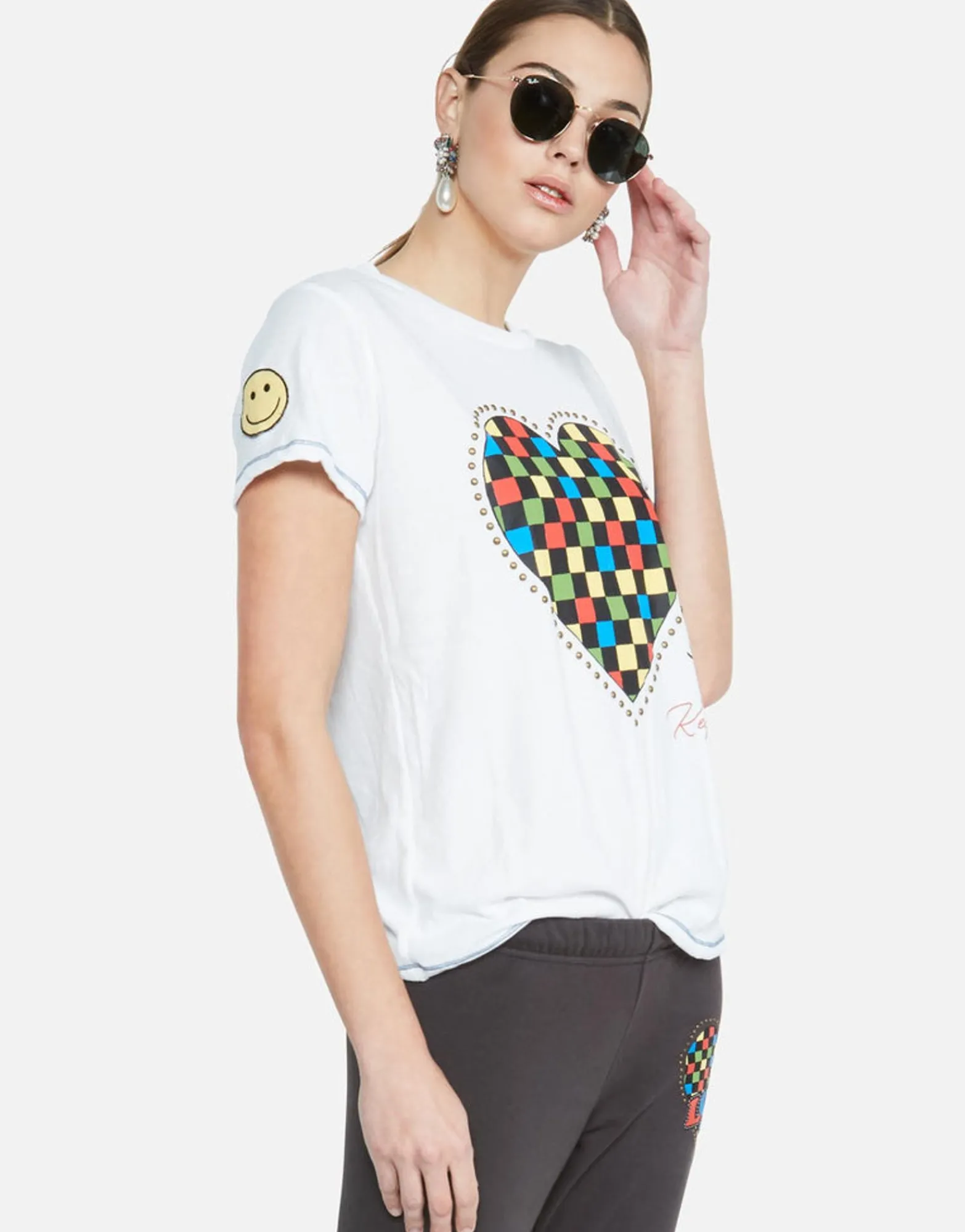 Flash Sale Color Checkered Heart S/S Tee W/ Studs | Aviana By Women Short Sleeve