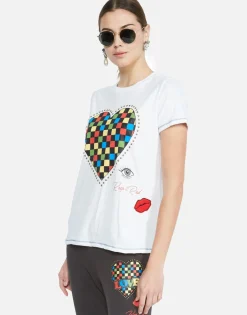 Flash Sale Color Checkered Heart S/S Tee W/ Studs | Aviana By Women Short Sleeve
