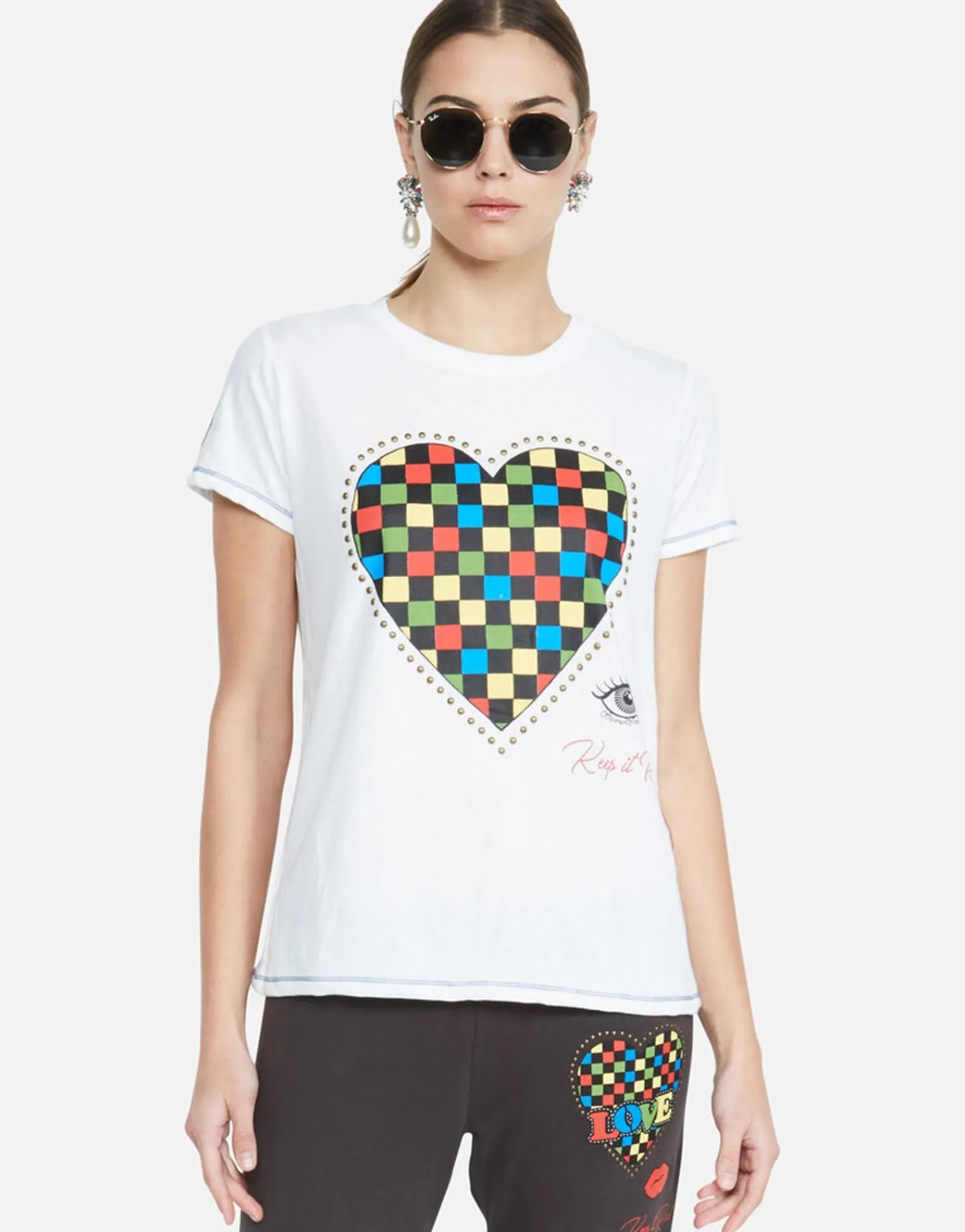 Flash Sale Color Checkered Heart S/S Tee W/ Studs | Aviana By Women Short Sleeve