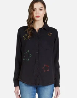 Cheap Color Stars Embroidered L/S Button Up Shirt | Sloane By Women Long Sleeve
