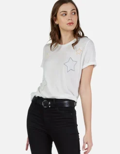 Best Color Stars Embroidered Vintage Roll Slv Tee | Marina By Women Short Sleeve